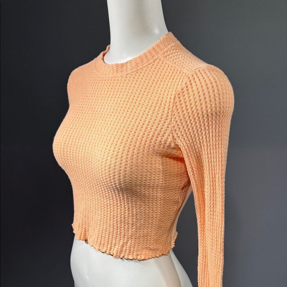 Free People Peach Ribbed Long Sleeve Crop Top (rack3) - Picture 3 of 7